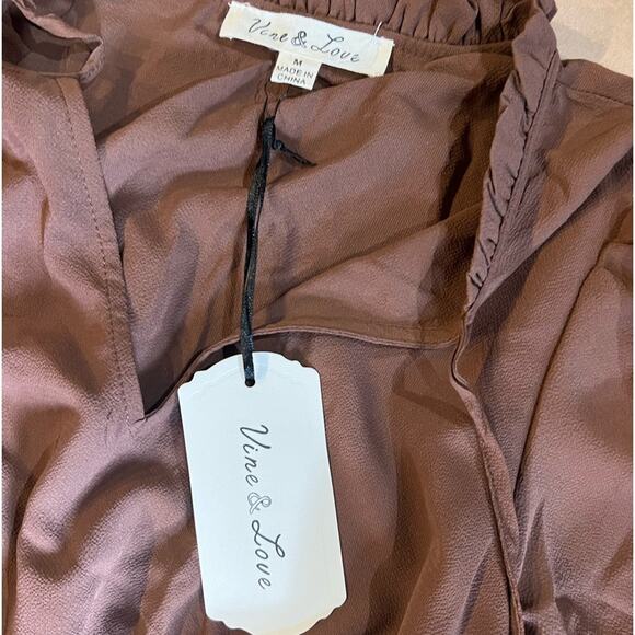 Vine & Love Dress Brown Ruffle sleeves and skirt with tie front - Picture 5 of 9